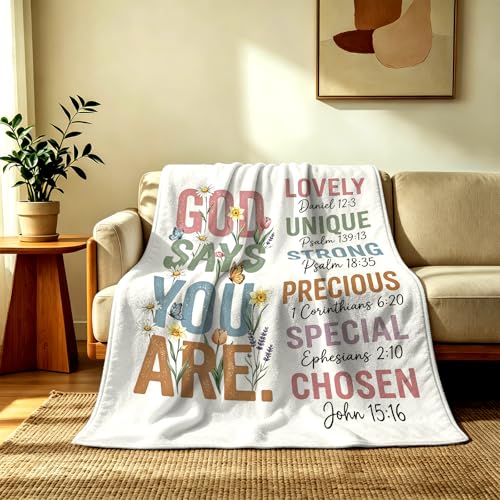 God Says You are Floral Throw Blanket, Inspirational Bible Verse Blanket, Christian Religious Prayer Blanket, 60 x 80 Inch - color: God Says You Are, size: 60*80IN