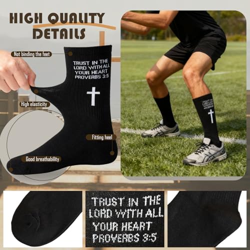 3 Pairs Christian Socks,Gifts for Christian: Easter Christmas - color: Proverbs 3:5 - Black