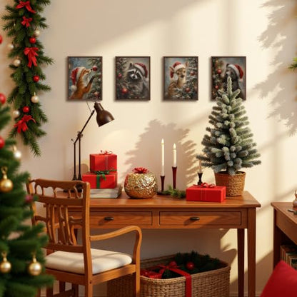 DOFQZ Moody Christmas Tree Animal Wall Art Prints 8x10 Set of 4 - color: 41Child, size: 8*10
