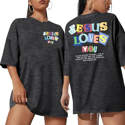 Christian Faith Shirts for Women Jesus Shirt YHWH Inspirational Bible Verse T-Shirt Religious Oversized Graphic Tee - color: Dark Grey, size: Large