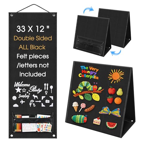 AKAYOK Foldable Felt Board for Toddlers, Double-Sided Flannel Board, Black - color: 33" X 12"-foldable & Expands-black