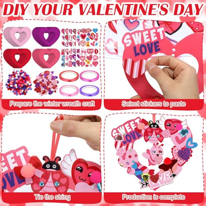 Hollowfly 48-Set Valentine's Day Wreath Craft Kit, 8 Paper Designs - style: Valentine's Day