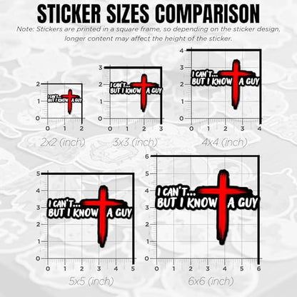 (3Pcs) I Can't But I Know A Guy Sticker, Jesus Cross Funny Christian Catholic Religious Faith Waterproof Die-Cut Vinyl Sticker for Laptop Water Bottle Hard Hat Decal Stuff Gift for Her Him 2 Inches - size: 2 Inches
