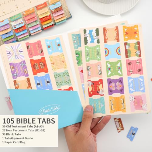 Bible Tabs for Women, 66 Large Print Laminated Bibles Chapters Index Tabs and 39 Blank Dividers Sticky Labels, Icon of Bible Study Supplies, Journaling Accessories, Christian Gifts for Men - style: Bible Icon