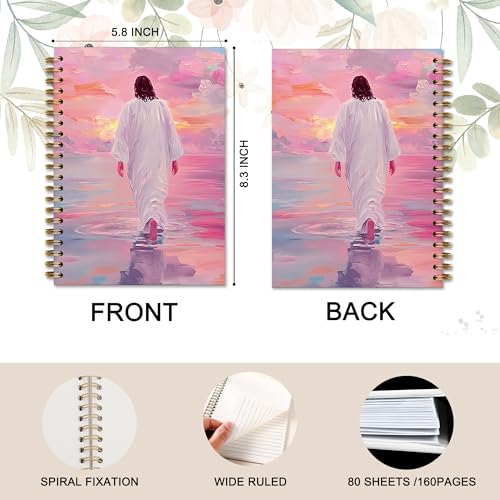 Jesus Walking on the Water Pink Jesus Christian Spiral Notebook Journal,Christian Jesus Church Prayer Notebook Gift for Women Girls, 5.5 x 8.3 Inches - color: 01Child