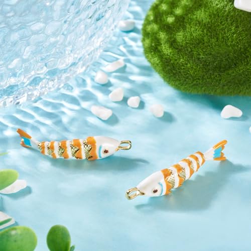 Craftdady Enamel Koi Fish Charms Long-Lasting Plated CZ Sea Ocean Life Animals Pendants 18K Gold Plated Goldfish Charms for Jewelry Making Bracelets Earrings - color: White
