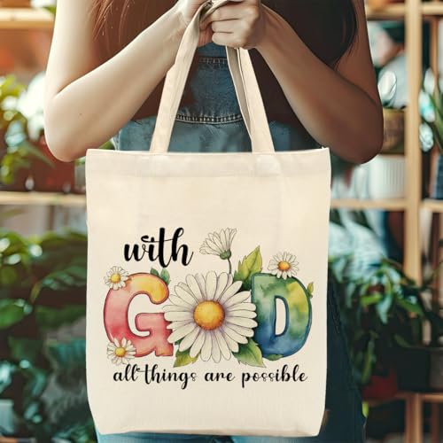 Christian Gifts for Women, Canvas Tote Bag, Faith Gifts for Women Girl Sister Inspirational Religious Gift Birthday - color: Watercolor Daisy Christian 762