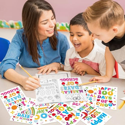 24Pcs 100 Days of School Coloring Books - Happy 100th Day of School DIY Color-in Pages Cute Pencil Apple Patterns Drawing Booklet Classroom Rewards Art Activity Gifts Party Favors Supplies - color: Y-100 Days of School