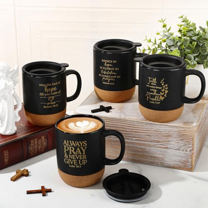 FillTouch 4 Pcs Christian Gifts Ceramic Coffee Mug with Cork Bottom, 15 oz