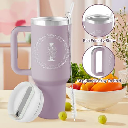 ROSTANTEN Christian Gifts for Women, Religious Monogrammed 40 oz Engraved Tumbler, Spiritual Inspirational Gifts Faith based gift Bible Gift, Initial Christian Tumbler for Women - style: I