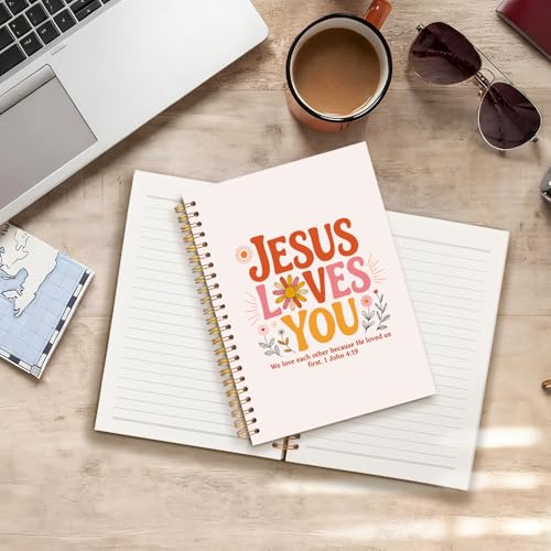 Boho Floral Christian Notebook Journal, Bible Verse Jesus Loves You Religious Scripture Spiral Hardcover Notebook Journal for School Office Work, 5.5x8.3 Inch - color: God Loves You