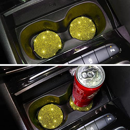 ToBeQueen Yellow Car Cup Holder Coaster, 4 Pack Crystal Rhinestone Bling Coaster Universal 2.75 Inch Anti-Slip Shockproof Car Cup Mat Auto Interior Accessories for Women Girl, Yellow - color: F-yellow