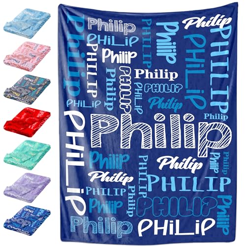 Custom Baby Blanket,Personalized Name Throw Blankets for Girls Boys Kids Baby Newborn Customized Gifts for Birthday Christmas - color: Design 01-navy