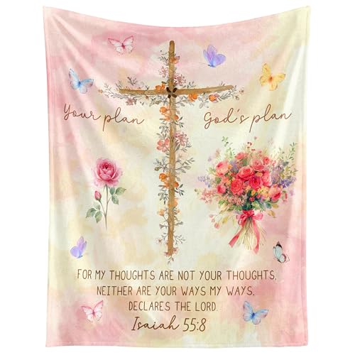 WRAPIX Christian Gifts for Women Faith - Soft Fleece Throw Blanket 50x60 in - color: Pink - God Plan, size: 50x60 inches