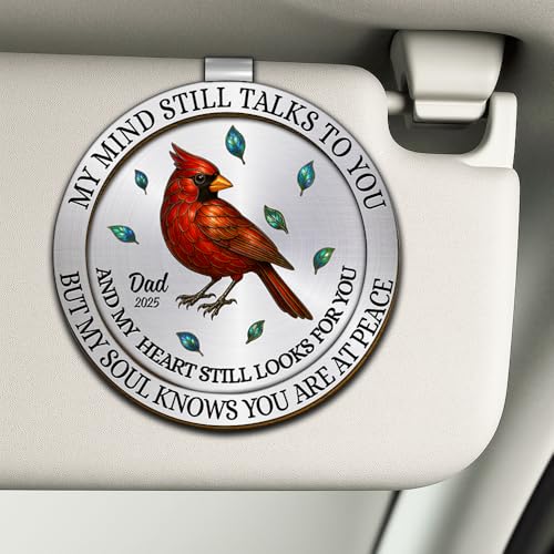 Personalized Memorial Car Visor Clip with Photo Frame – Custom in Memory Gift for Loss of Loved One for Mothers Fathers (My Mind Still Talks to You-Cardinals) - color: My Mind Still Talks to You-Cardinals
