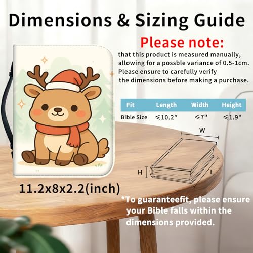 Bible Cover for Women Large PU Leather Zippered Bible Case with Handle and Cute Christmas Reindeer Design, Christian Bible Cover for Girls & Women, Cover Fits Standard 9.5"x7.5"x2.3" Bible - color: Cute Christmas Reindeer