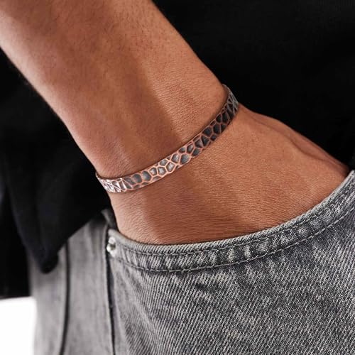 Pure Copper Bracelets for Women Men Waterproof Healing Cuff Bracelets for Men Adjustable Chunky Healing Copper Bangle Jewelry Gifts - color: copper-hammering pattern