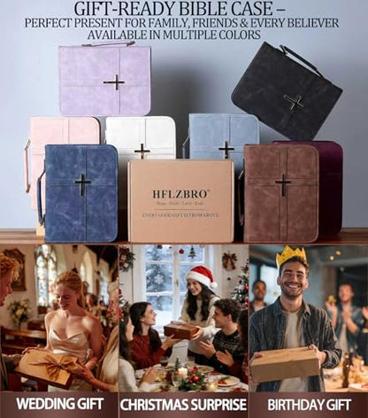 Vegan Leather Bible Cover Case, Bible Bag for Men Women, Gift Box Packaging - color: Brown