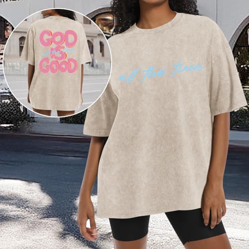 Christian Shirts for Women God is Good All The Time Graphic Shirt Faith Religious Tees Inspirational Bible Verse Top - color: Apricot, size: XX-Large