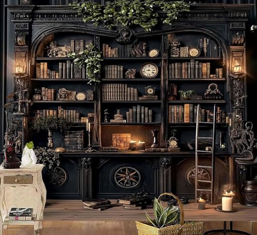 TUGCAY Vintage Bookshelf Tapestry, Medieval Gothic Bookcase Tapestry Spooky Library Tapestries Book Skull Backdrop for Bedroom Living Room Dorm Office Wall Decor 80’’ x 60’’ - size: 80"L x 60"W