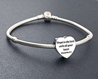 Heart Charm Fit Pandora Charms Bracelet Christian Bible Verse Charm Prayer Faith Religious Charms Gifts for Women - style: Trust in the lard with all your heart Proverbs 3:5