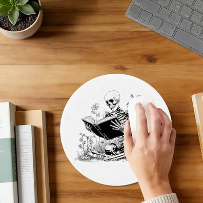 Funny Skeleton Mouse Pad,Skeleton Reading Book Mousepad Mouse Mat with Non-Slip Rubber Base for Home Office Desk Accessories, Goth Mouse Pad,Aesthetic Office Supplies,7.9x7.9 Inch - color: Color-12