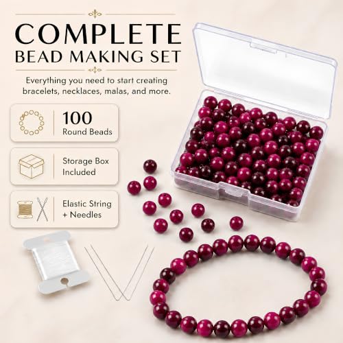 Cherry Tree Collection 100PCS 6mm Pink Tiger Eye Round Bead Craft Kit - color: pink tiger eye, size: 6mm
