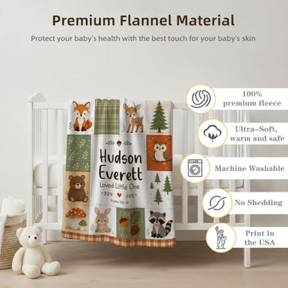 Personalized Woodland Animal Baby Blanket, Custom Forest Baby Blanket - color: White #6