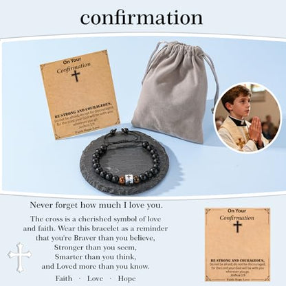 Cross Bracelet Beads Christian Bracelet for Boys Birthday Religion Gifts - style: Confirmation