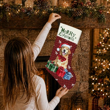 Golden Retriever Red Buffalo Plaid Christmas Stockings 16 Inch - color: Christmas09