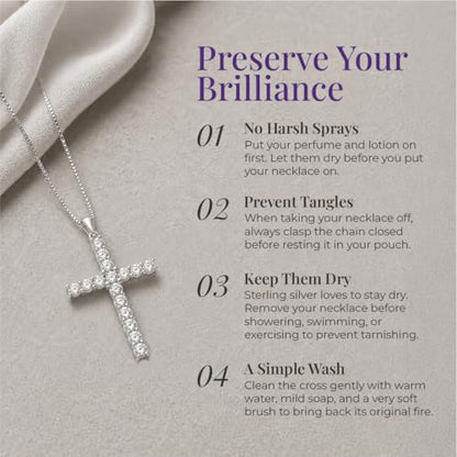 Diamond Cross Necklace for Women | 14K White Gold Plated Sterling Silver - size: 1 carat