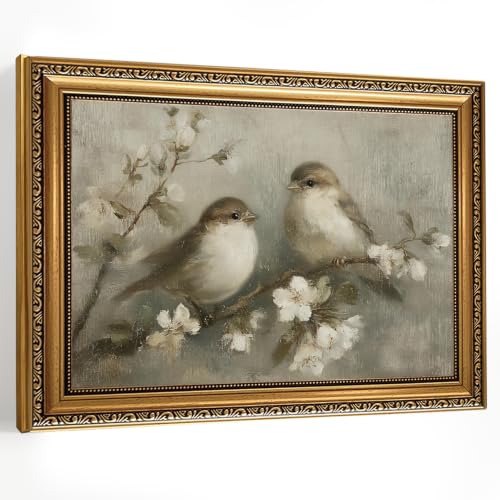 Vintage Birds Gold Framed Wall Art Floral Botanical Paintings Wall Decor - color: Brids, size: 24"L x 16"W