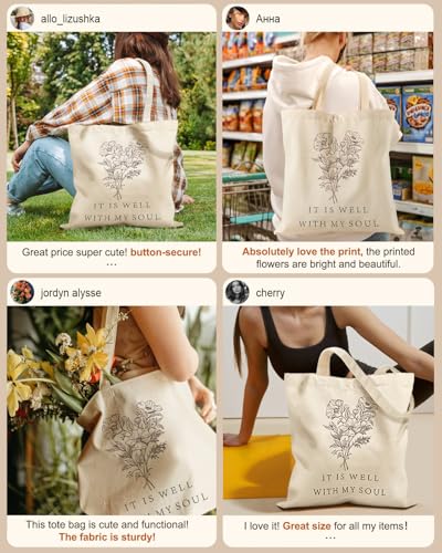 Miss Adola Canvas Tote Bag with Zipper for Women - color: Bible Flower