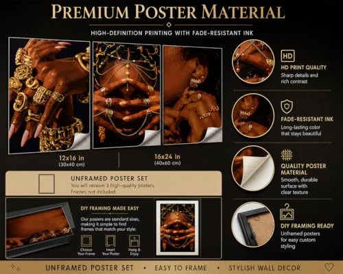 FKRYTYB 3Pcs Fashion Trend African American Wall Art 12x16 in Unframed - color: Black woman, size: 16L"X12W"Poster