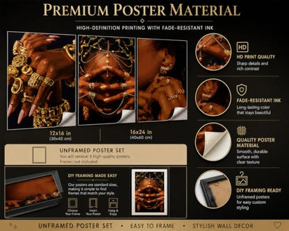 FKRYTYB 3Pcs Fashion Trend African American Wall Art 12x16 in Unframed - color: Black woman, size: 16L"X12W"Poster