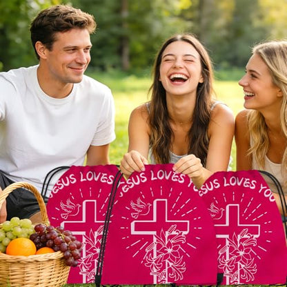 12 Pcs Christian Drawstring Bags Religious Drawstring Backpack Jesus Loves You Easter Church Gifts Christian Religious Gifts Bags School Easter Religious Gift Bible Verse Party Favors