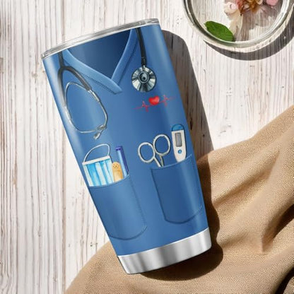 Funny Nurse Nutrition Facts Gift Cup for Women and Men, 20oz Stainless Steel Insulated Tumbler with Blue Scrubs Design, Appreciation Present for Nurse Week, Graduation, Retirement, Birthday - color: Nurse Life G8