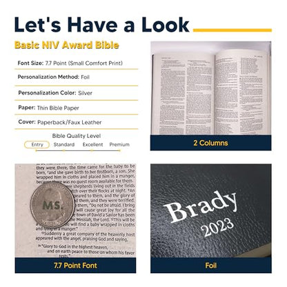 Personalized NIV Small Print Bible for Adults, Name Imprint, Standard Size - color: Black, style: New International Version