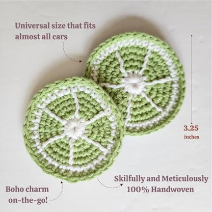 Cotton Crotchet Fruit Car Coaster Set (Lime Zing) - color: Minty Lime