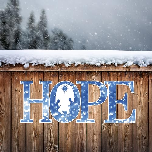 Large Hope Die Cut Letters Christmas Classic Yard Sign for Home Decor and Lawn Decoration With Stakes, Merry Nativity Scene Sign 48x18 Inch
