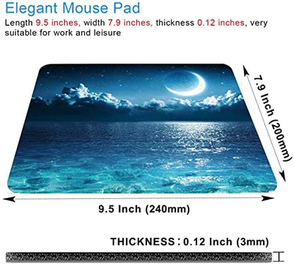 Ocean and Moon Mouse Pad, Romantic Moon On Sea in Magic Night, Waterproof Non-Slip Rubber Base Mousepad, 9.5"x7.9"x0.12" Inch - color: S401