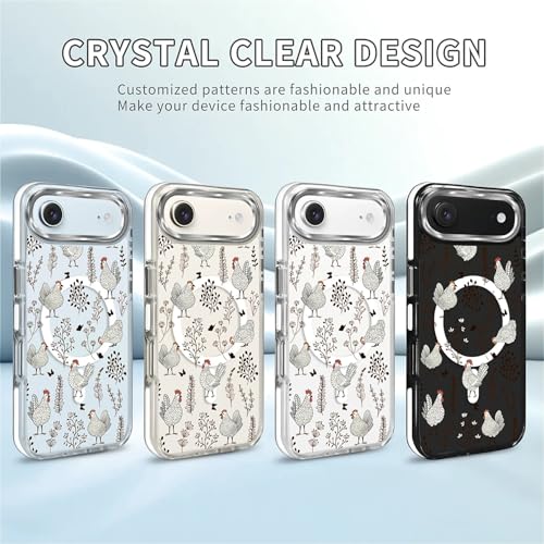 for iPhone 17 Air Case [Compatible with Magsafe],Girls Women Clear Magnetic Case Silicone Shockproof Protective Cover with Pattern Chicken Butterfly Flower - color: Chicken Butterfly Flower, size: iPhone 17 Air