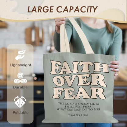 Walk by Faith Christian Canvas Tote Bags for Women, Christian Gifts for Women Faith, Bible Verse Gifts - color: Faith Over Fear