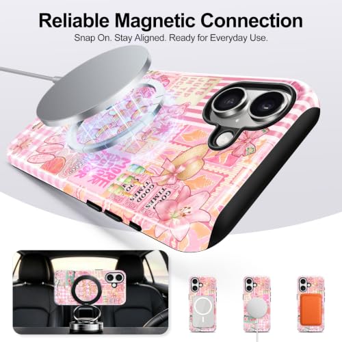 for iPhone 16 Case, Cute Pink Summer Magnetic Phone Case - color: Blush Pink, size: iPhone 16