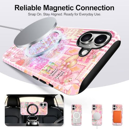 for iPhone 16 Case, Cute Pink Summer Magnetic Phone Case - color: Blush Pink, size: iPhone 16