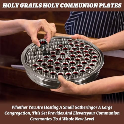 Communion Tray Set 72 Stainless Steel Chalice Cups Bread Tray with Lid