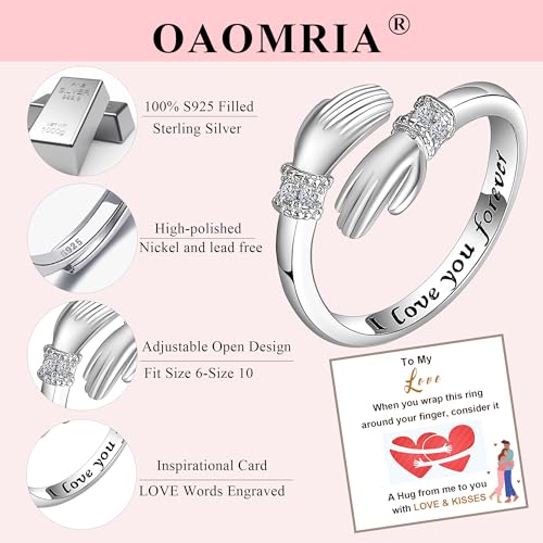 Christian Gifts S925 Sterling Silver Cross Ring for Daughter Women Cubic Zirconia Adjustable Ring Christian Pray Cross Thumb Rings With Inspirational Card - color: I love you forever,To love