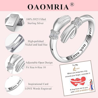 Christian Gifts S925 Sterling Silver Cross Ring for Daughter Women Cubic Zirconia Adjustable Ring Christian Pray Cross Thumb Rings With Inspirational Card - color: I love you forever,To love