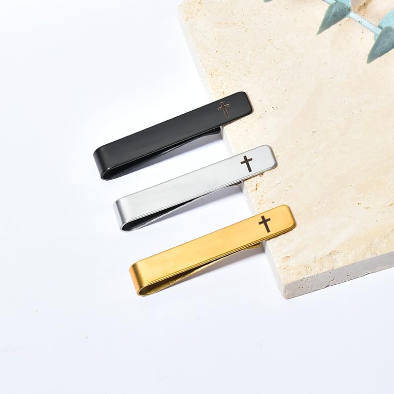 Man Of God Tie Clips 3 Set - Godfather Godson Christmas Engraved Gifts for Men Son Husband Dad Birthday Gifts from Wife - style: be strong and courageous set