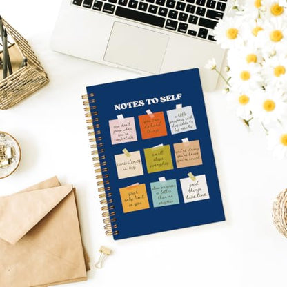 Wheatwin Note to Self Mental Health Journal, Inspirational Spiral Notebook, Motivational Positivity Journal, Inspirational Journal for Women, Positive Affirmations Quote Hardcover Notebooks 5.5x8.3 - Navy Blue - color: Notes to self - blue